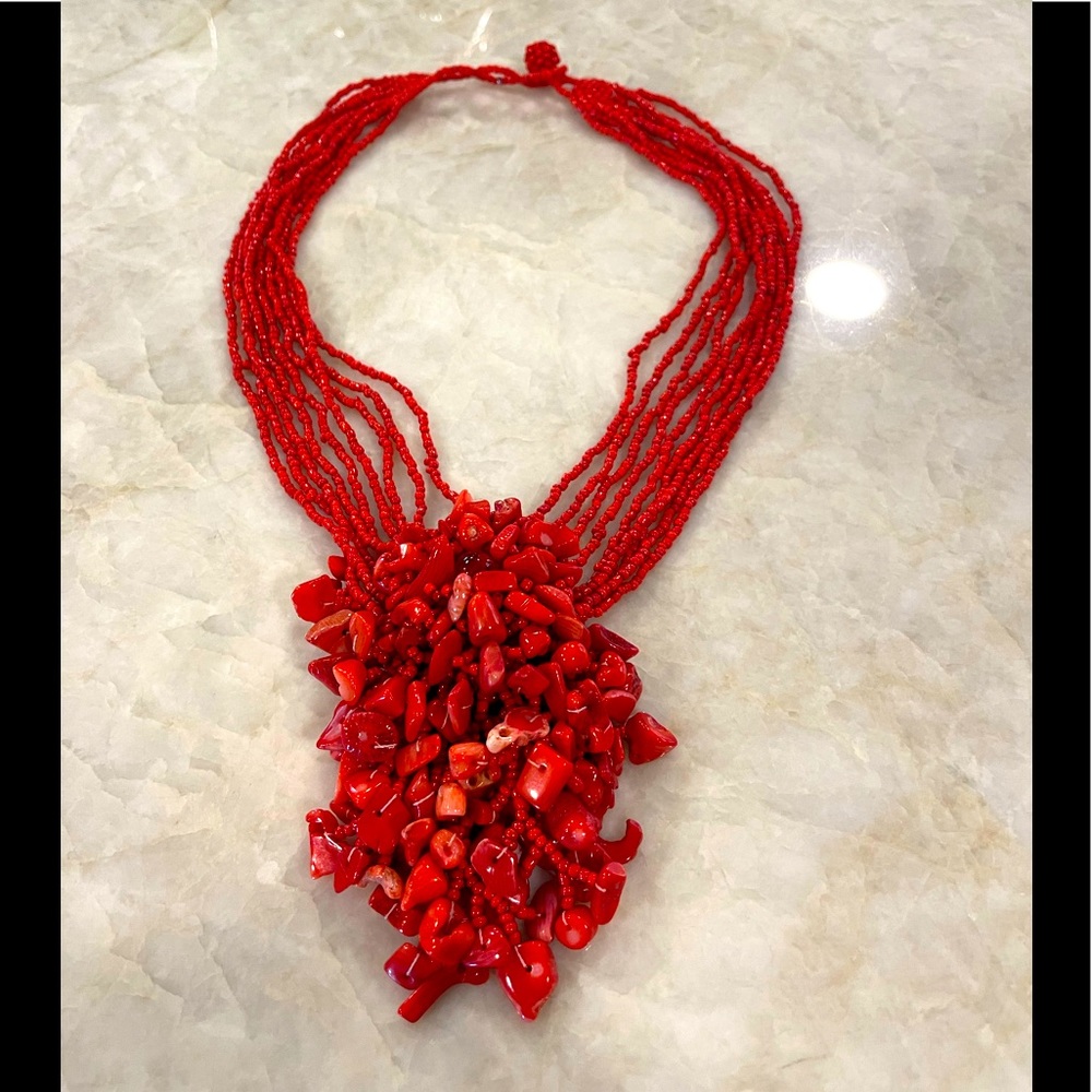 Boho chic multi strand coral necklace